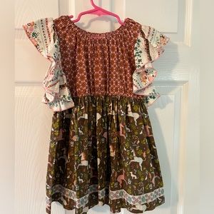 Wildflowers Clothing 10 Fall Pink Brown Unicorn Fantasy Forest Ruffle Tunic Top